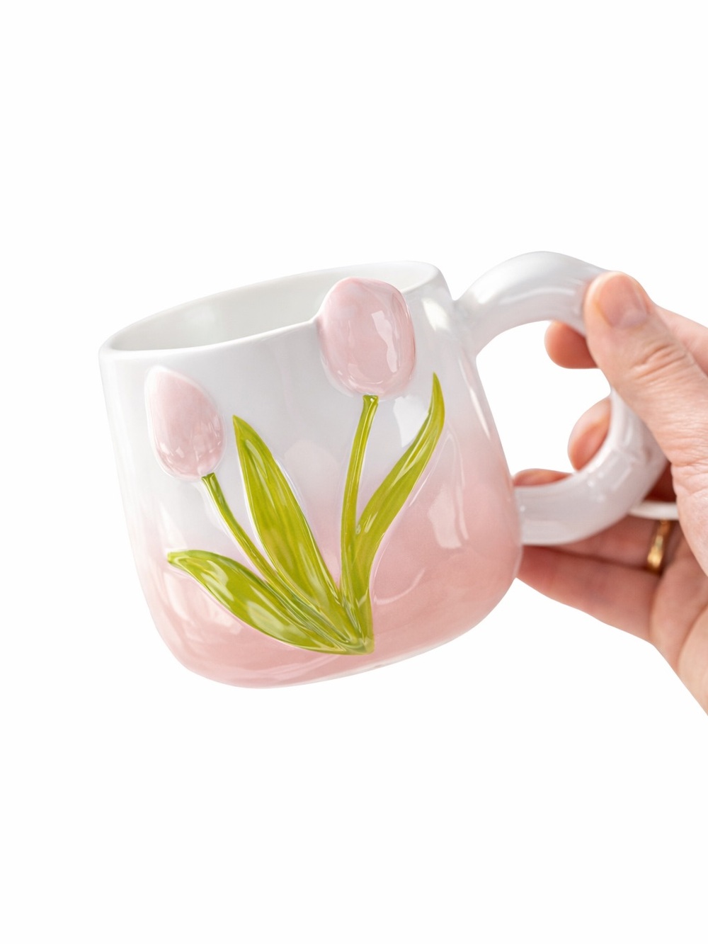 Ceramic Pink Tulip Mug - Elegant Floral Coffee Cup